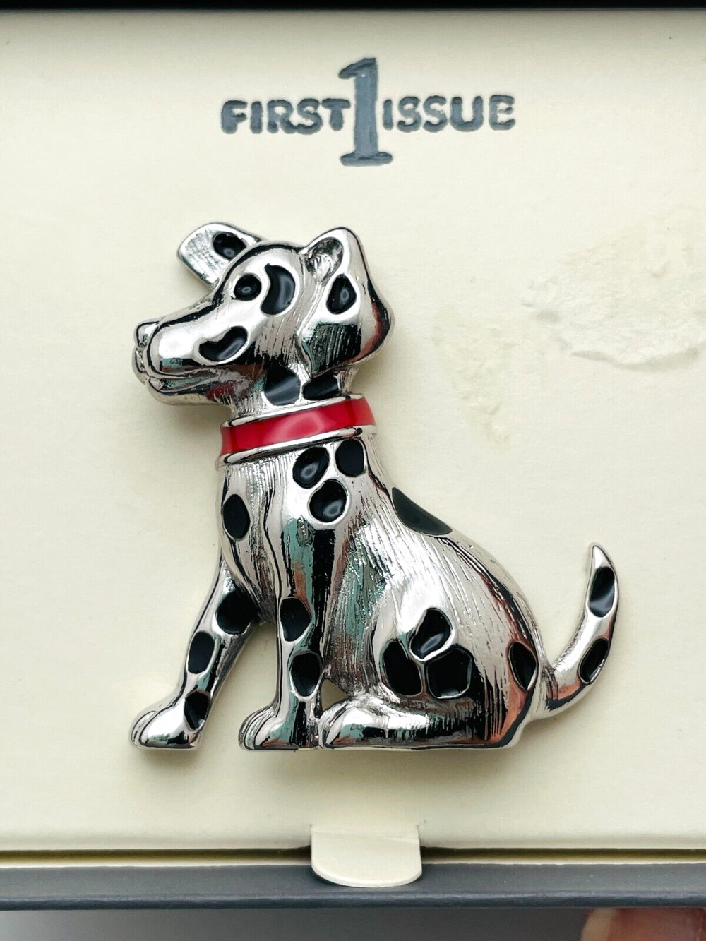 Dalmatian Red Collar Dog Pin New In Box Silver Tone First Issue LIZ CLAIBORNE